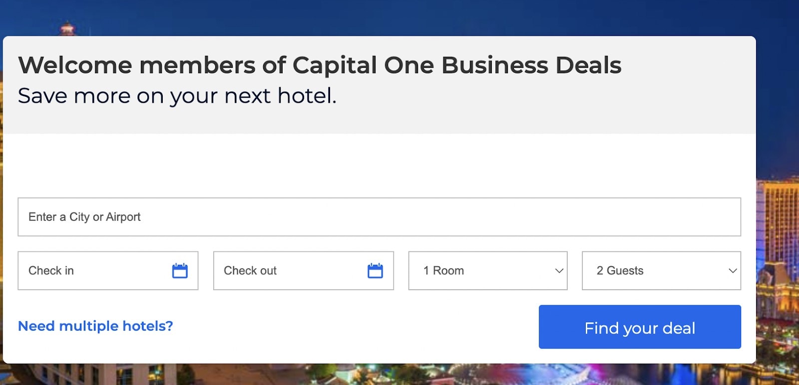 Capital One Business Deals' Priceline Search bar
