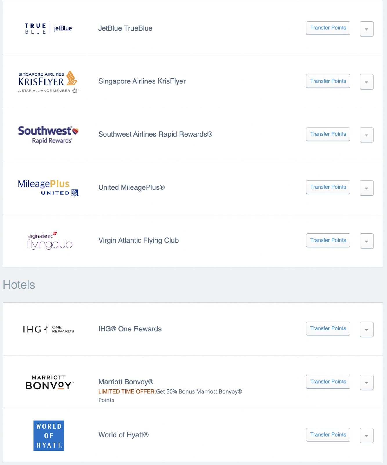 Chase's travel partners include Hyatt, Marriott, United, Southwest, Virgin and more.