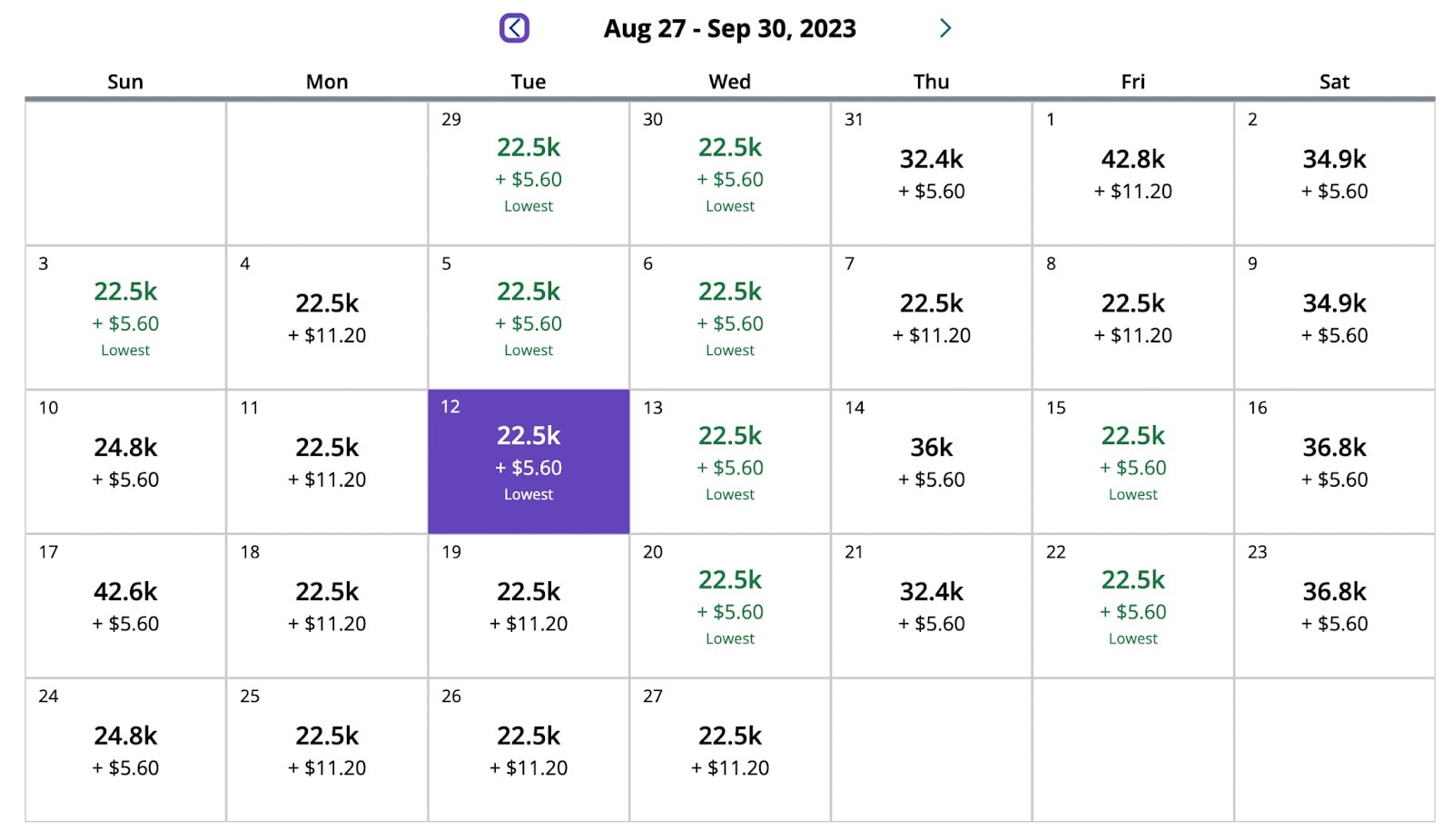United Airlines Awards Flights Options Example