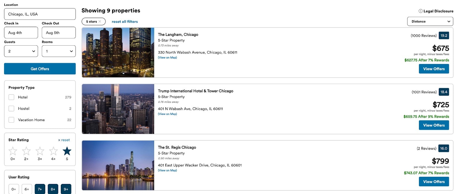 Examples of Capital One Shopping Hotels deals.