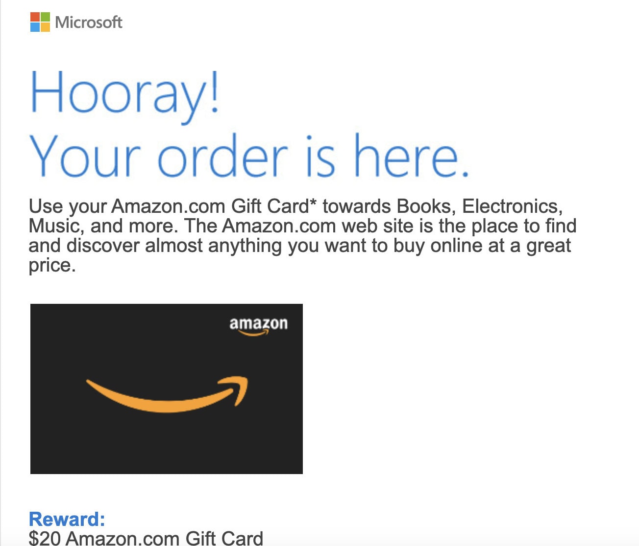 Screenshot of Microsoft Rewards Gift Card