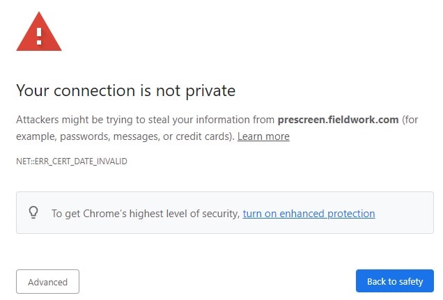 Apex Focus Groups - Connection Not Private Message
