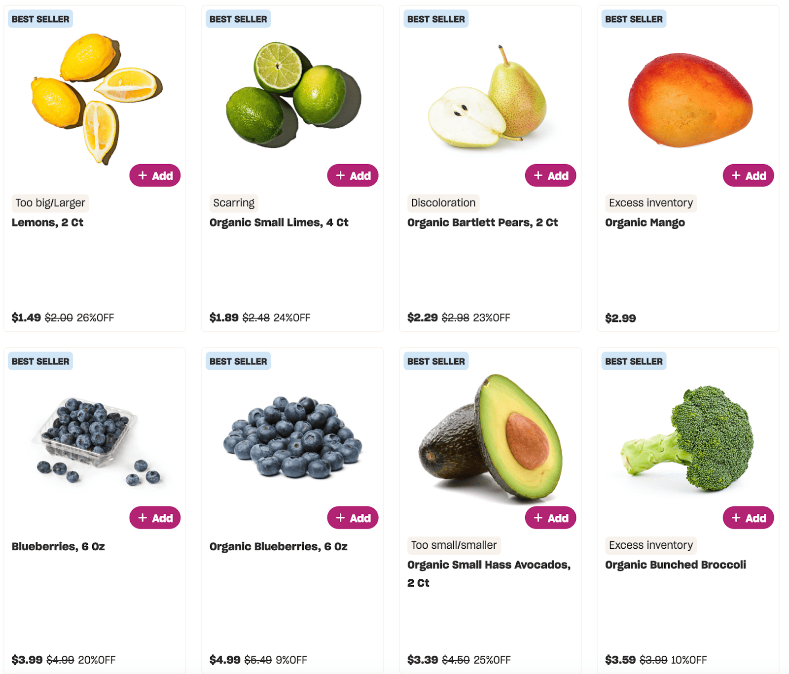 A photo showing a sampling of produce available via Imperfect Foods.