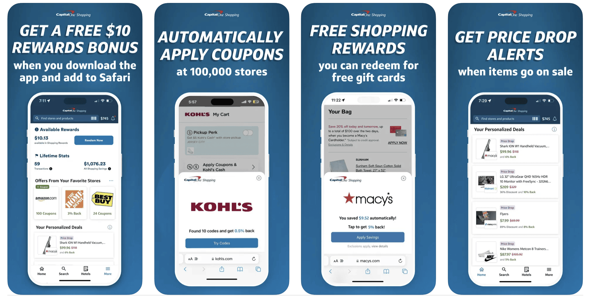 Capital One Shopping app screenshots.