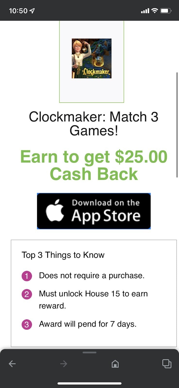 You can earn $25 from InboxDollars by downloading Clockmaker and unlocking House 15.
