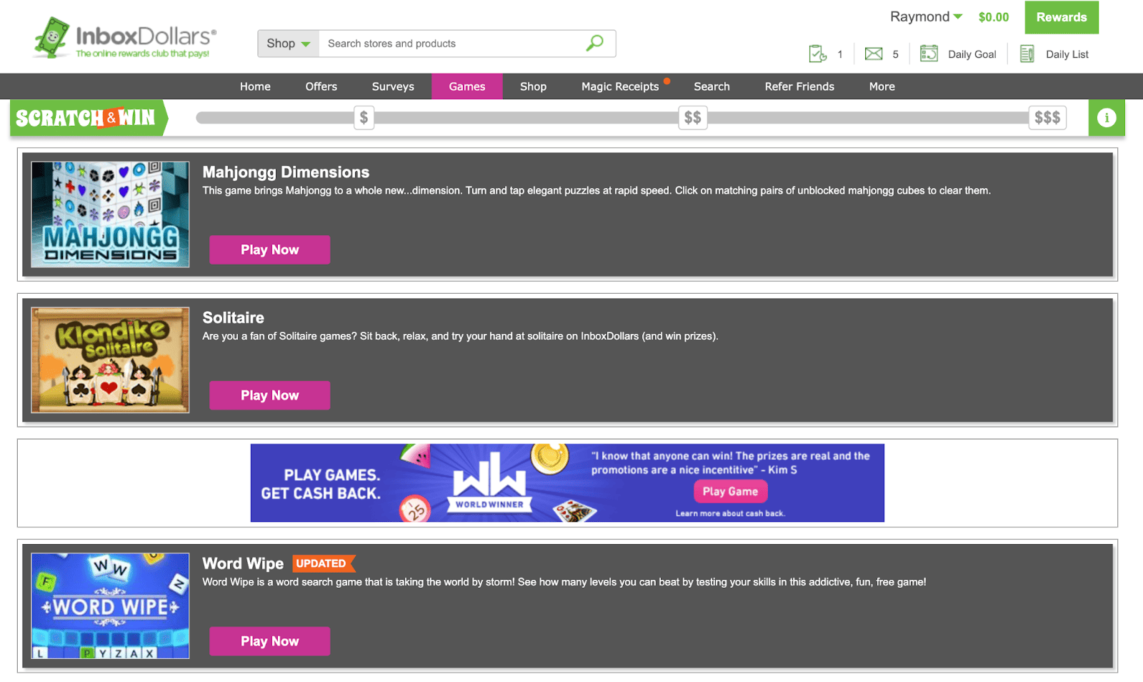 InboxDollars Games Screenshot