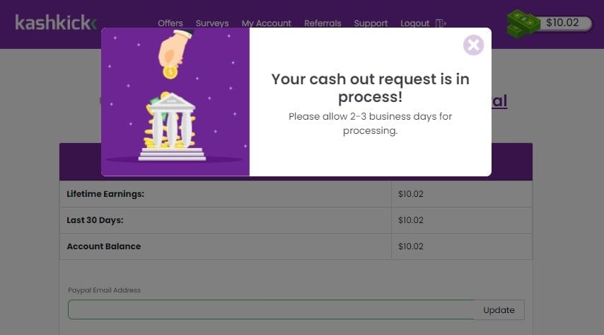 Kashkick Cashout Process.