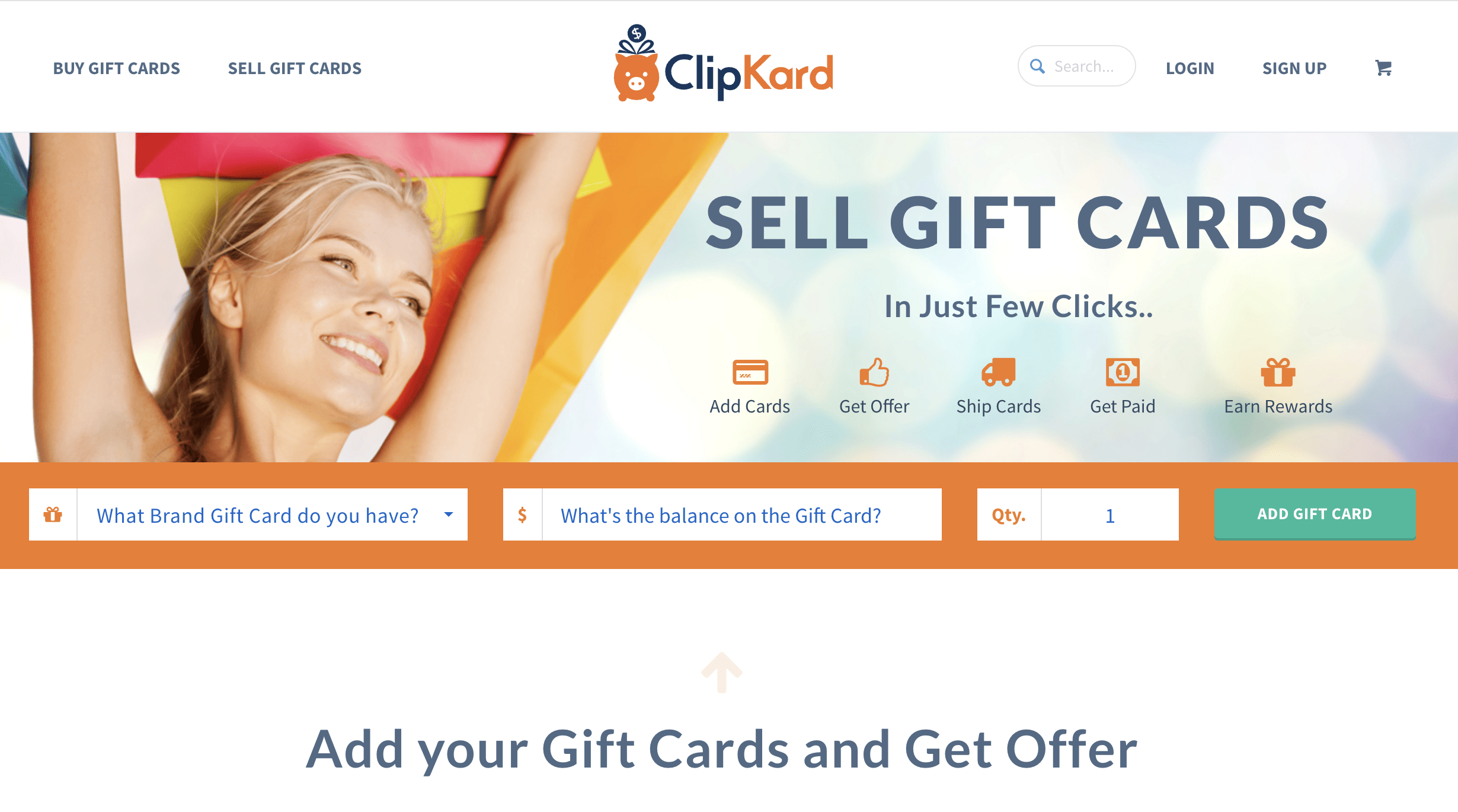 ClipKard selling gift cards.