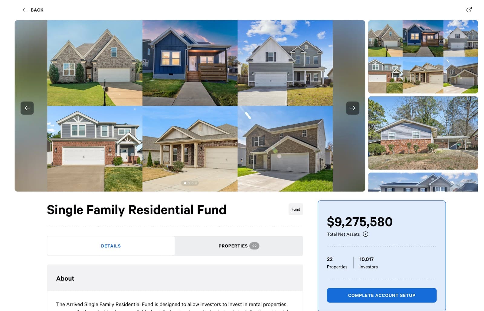 Arrived Single Family Residential Fund is a relatively new offering, with total assets under $10 million.