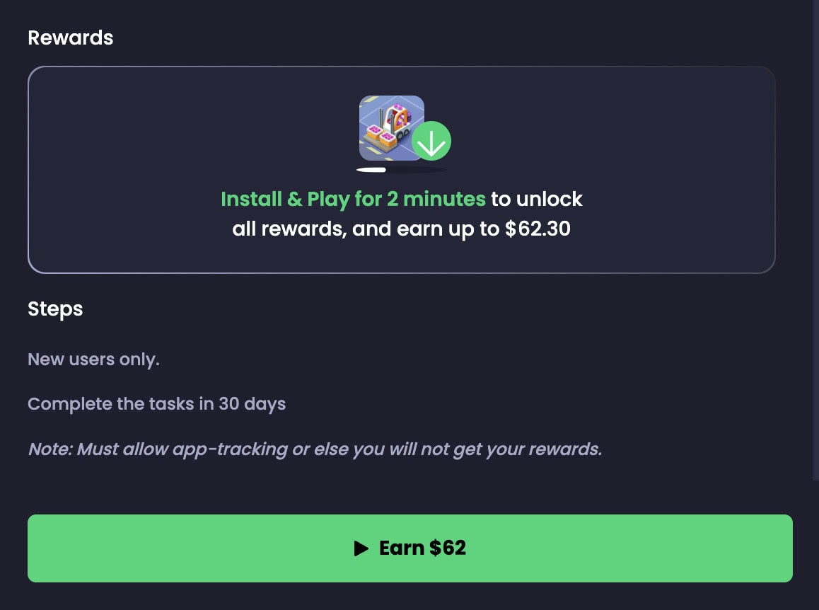 Freecash game offers of limit tasks and milestone information until after you sign up. Here's an example of what you see before.