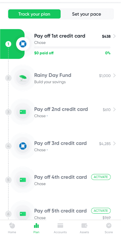Example of a financial goals sequence recommended by bright.