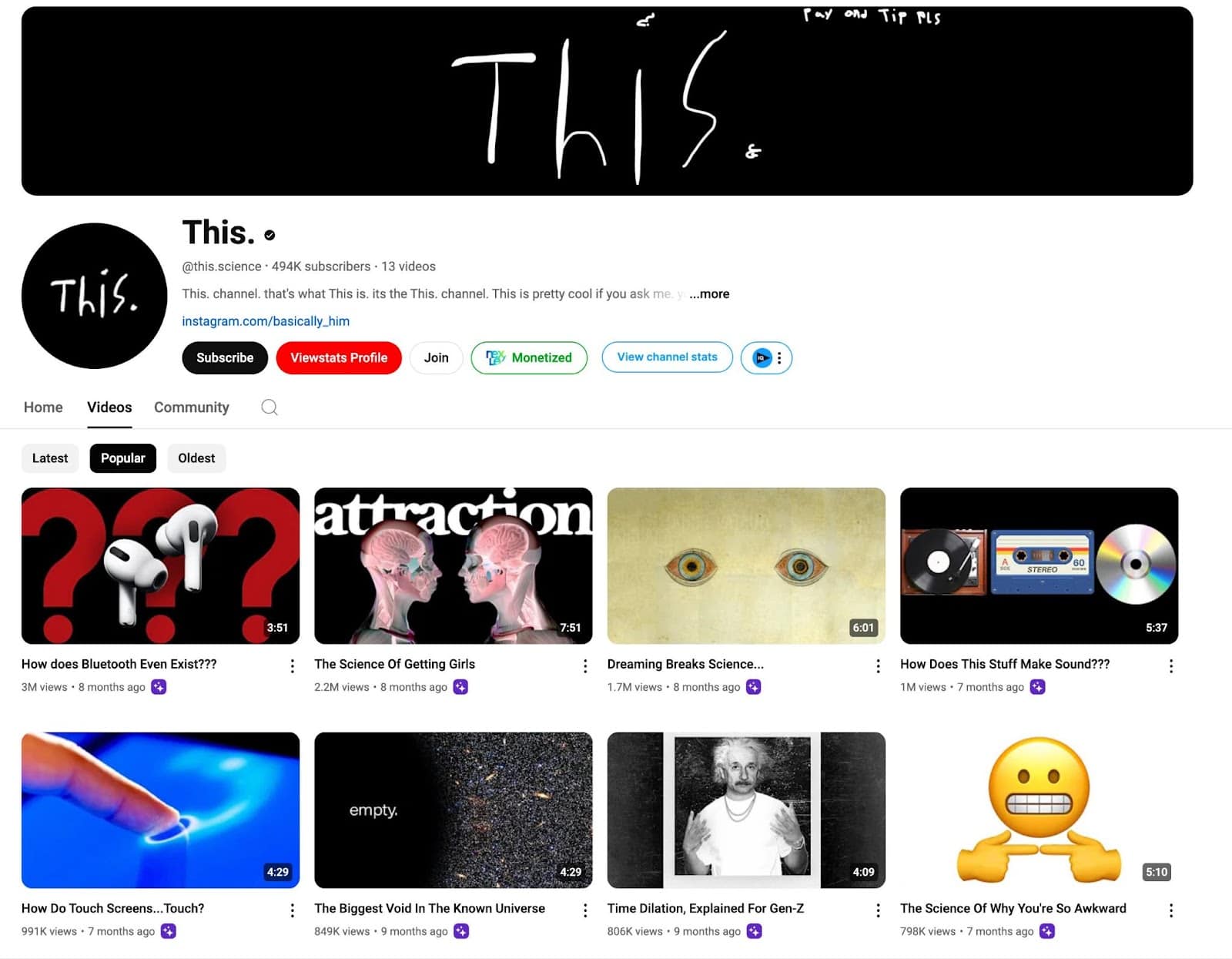 A popular example that appears on social media of a faceless YouTube channel.