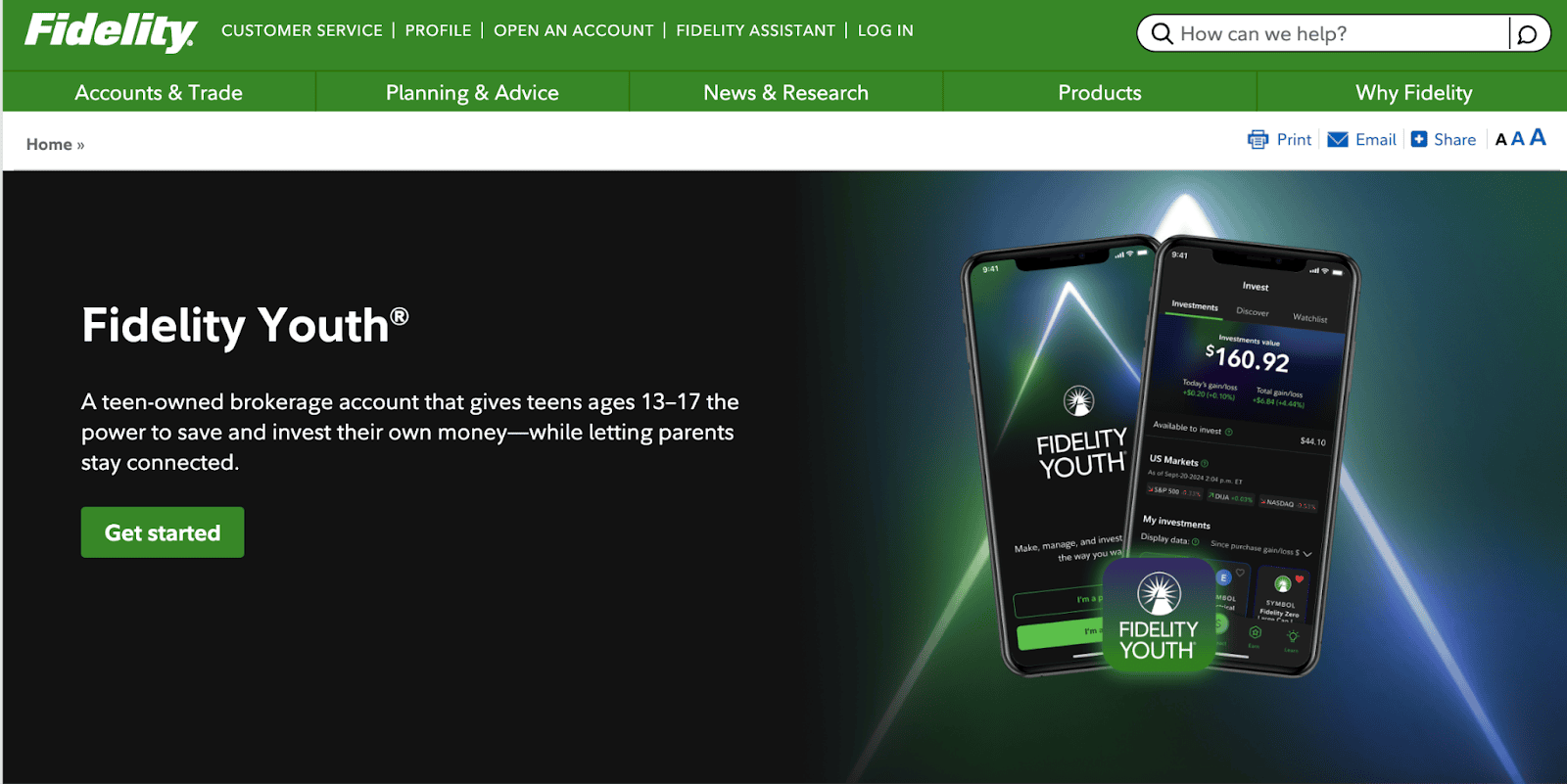 Screenshot from Fidelity Youth